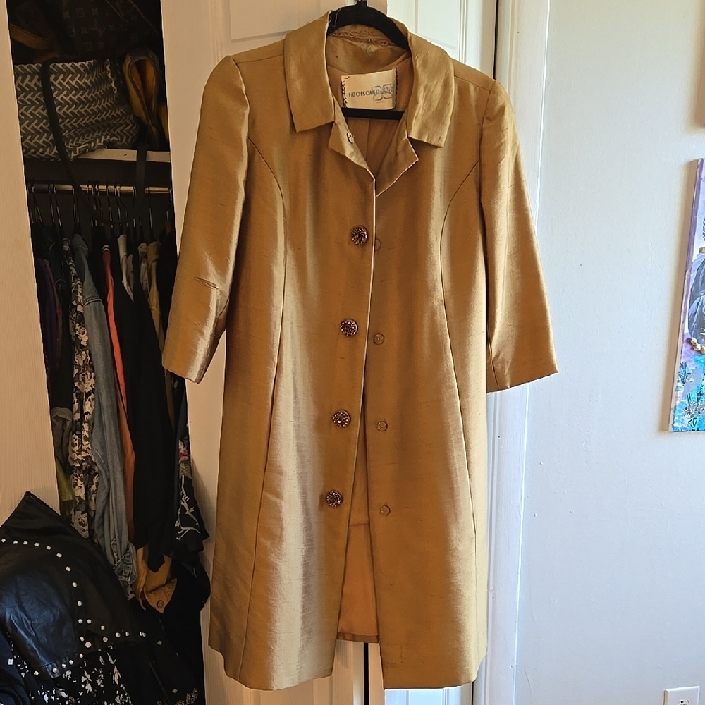 Hochschild Kohn Gold Trench Coat with Classic Tailored Style